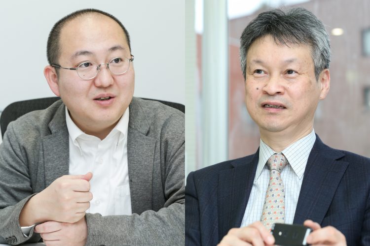 Left: ExaWizards President and CEO Ko Ishiyama is striving to resolve social issues through utilizing artificial intelligence. Right: NeU CEO Kiyoshi Hasegawa has long focused his attention on industrial applications of brain science.